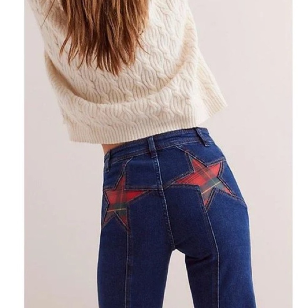 Free People We The Free Firecracker Flare Jeans Tartan - Picture 2 of 8